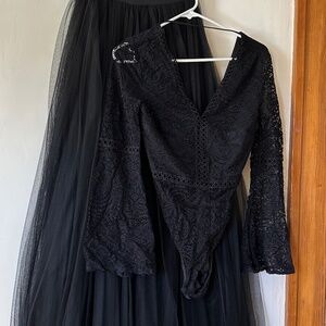 Black lace bodysuit and tulle skirt size s